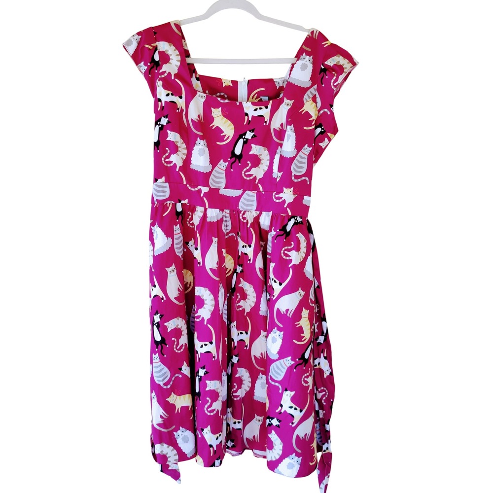 Lady Vintage London Hepburn Dress Pink Cat Print Retro Rockabilly Size 12 NWT - Picture 3 of 5